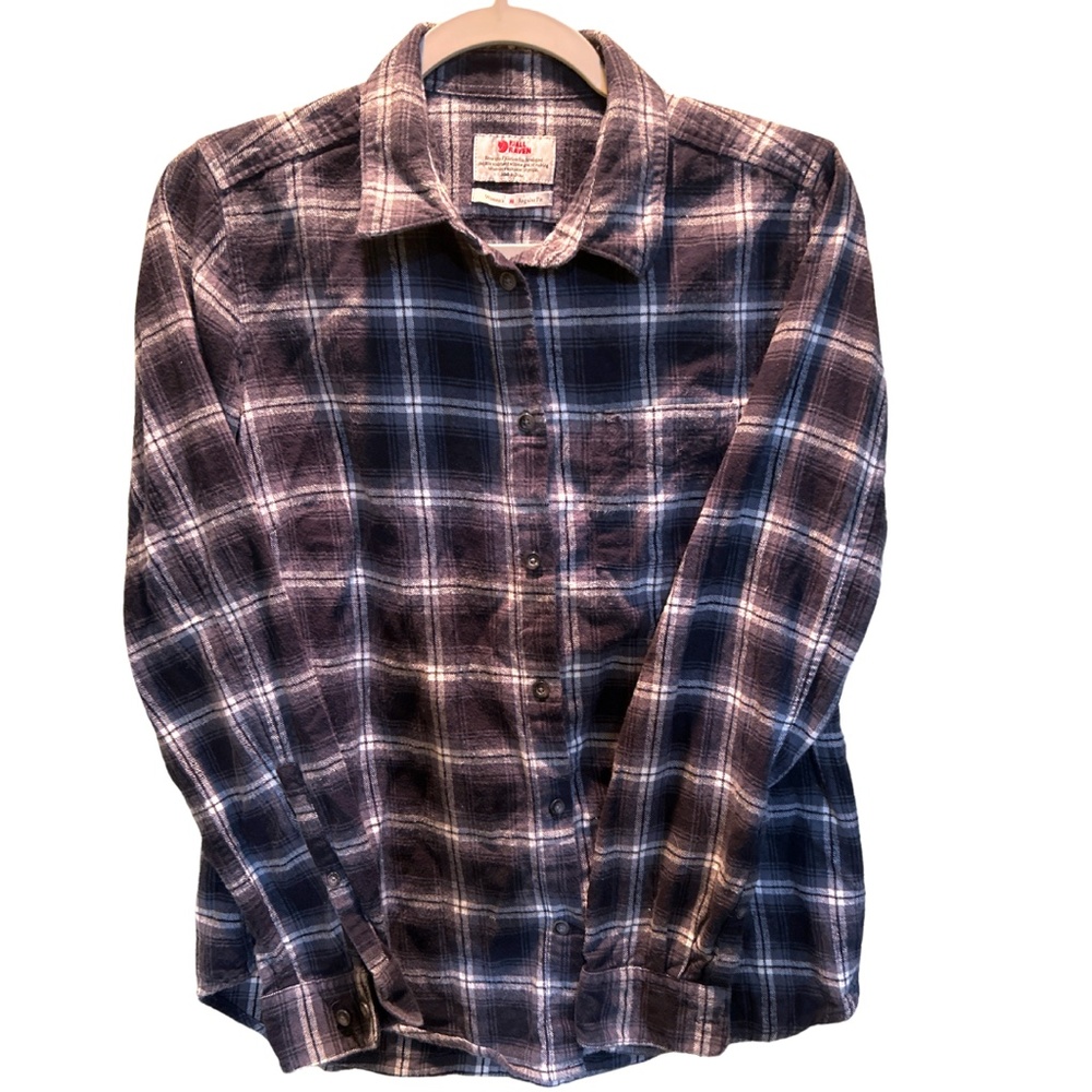 Fjallraven Women's Blue and Gray Plaid Button-Down Shirt